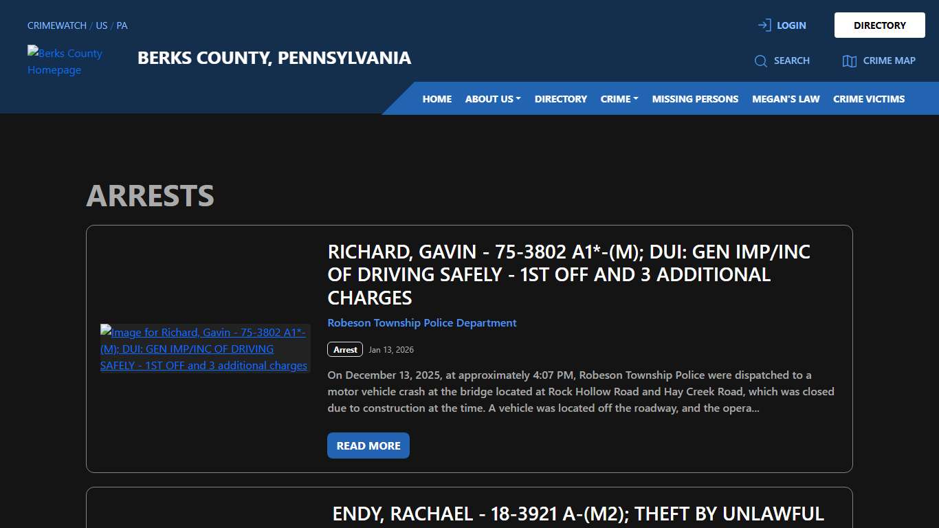 Arrests for Berks County, Pennsylvania CRIMEWATCH